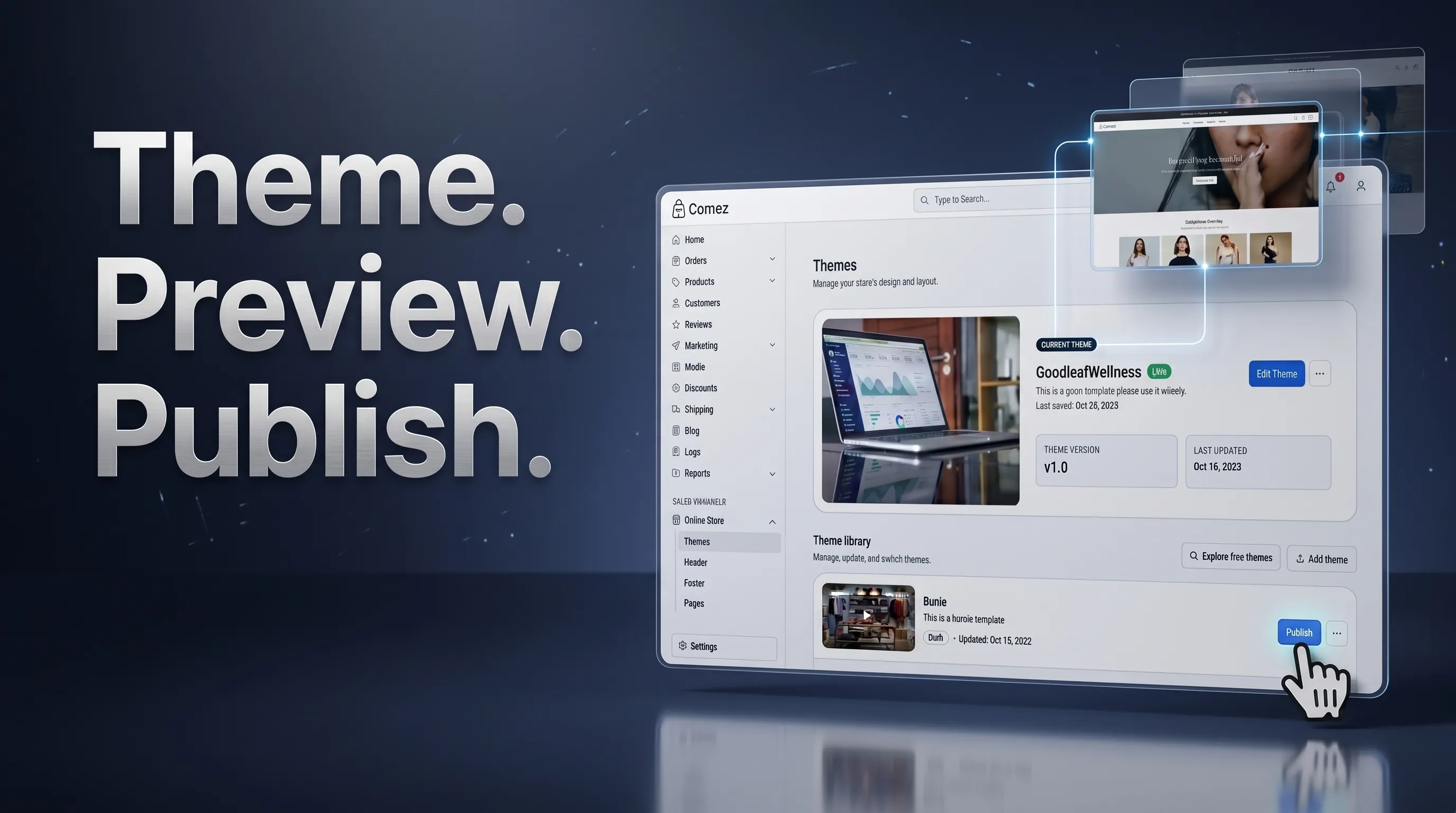 The Comez drag-and-drop website builder editor